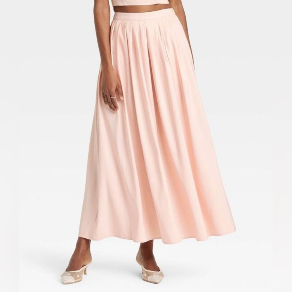 Women's Pleated A-Line Maxi Skirt - A New Day Peach LARGE